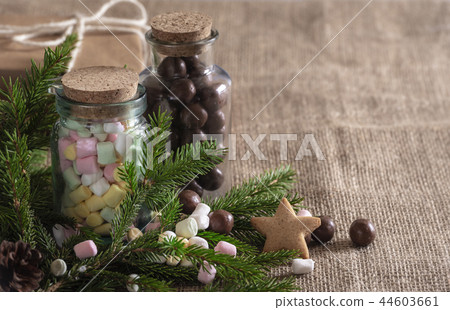 Xmas frame with tiny marshmallows and candy Xmas frame with tiny marshmallows and candy 44603661