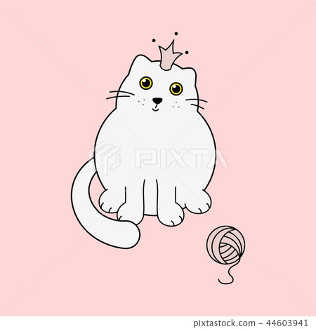 Cute kitty white princess and yarn ball vector illustration. Cute kitty white princess and yarn ball vector illustration. 44603941