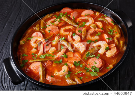 overhead view of delicious gumbo, top view overhead view of delicious gumbo, top view 44603947