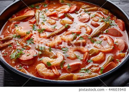 overhead view of delicious gumbo, top view overhead view of delicious gumbo, top view 44603948