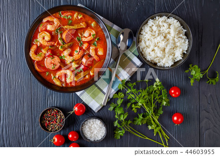 gumbo with prawns, okra and sausage gumbo with prawns, okra and sausage 44603955