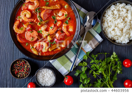 overhead view of delicious gumbo, top view overhead view of delicious gumbo, top view 44603956