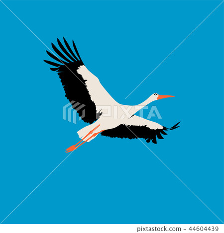 Flat Stork. Isolated stork on blue background 44604439