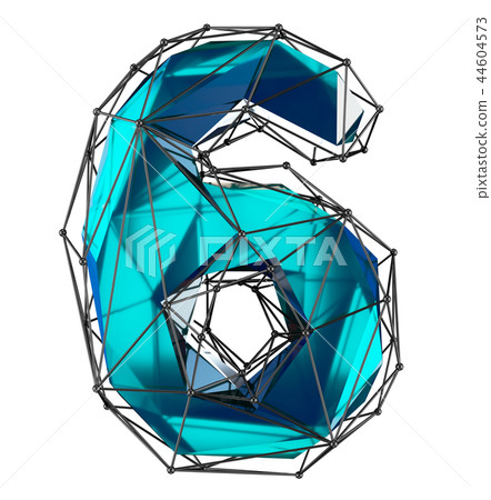 Low poly style number 6. Blue color isolated on white background. 3d 44604573