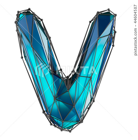 Low Poly Alphabet Letter V Blue Color Isolated Stock Illustration