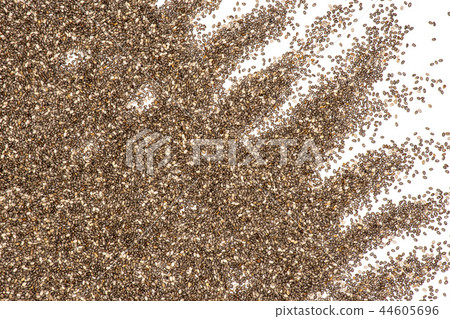 Fresh mottled chia seeds isolated on white Fresh mottled chia seeds isolated on white 44605696
