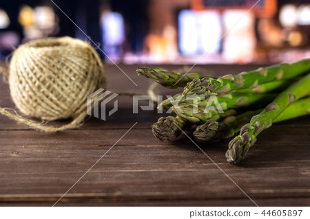 Fresh green asparagus spear with restaurant Fresh green asparagus spear with restaurant 44605897