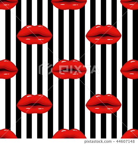 Seamless pattern red lips on striped background Seamless pattern red lips on striped background 44607148