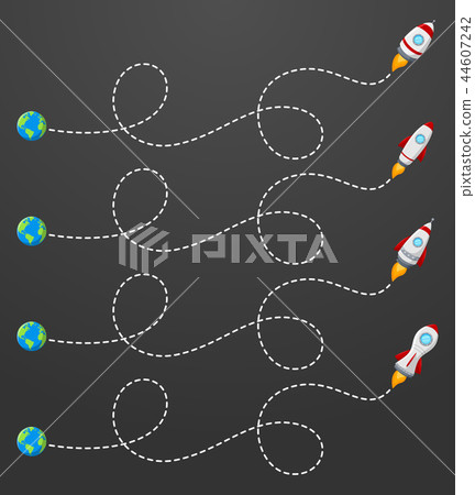 Flying rocket with a dotted line route Flying rocket with a dotted line route 44607242