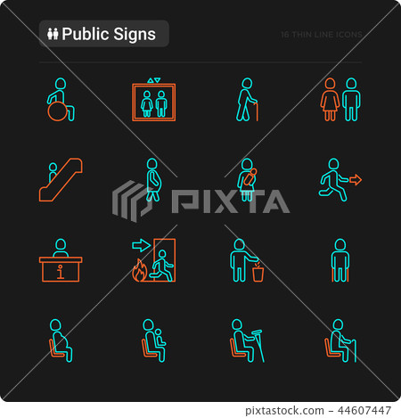 Public signs thin line icons set Public signs thin line icons set 44607447