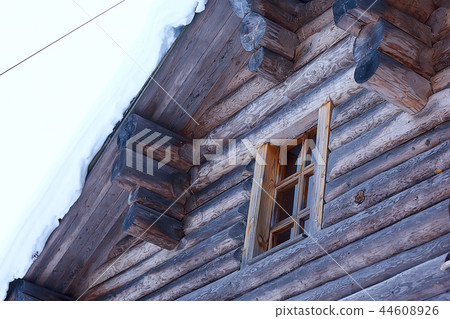 wooden houses in the Russian countryside / wooden architecture, Russian provincial landscape, winter view village in Russia 44608926