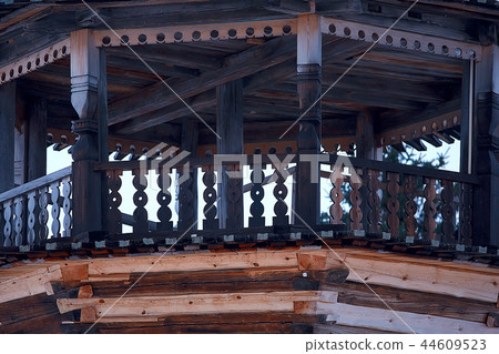 interior in Russian wooden church / orthodox wooden architecture, interior orthodoxy interior in Russian wooden church / orthodox wooden architecture, interior orthodoxy 44609523