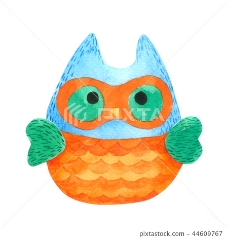 Owl cartoon watercolor isolated white background 44609767