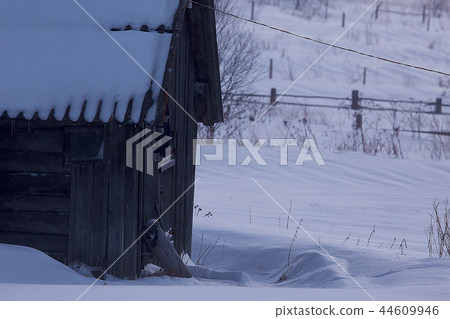 wooden houses in the Russian countryside / wooden architecture, Russian provincial landscape, winter view village in Russia 44609946