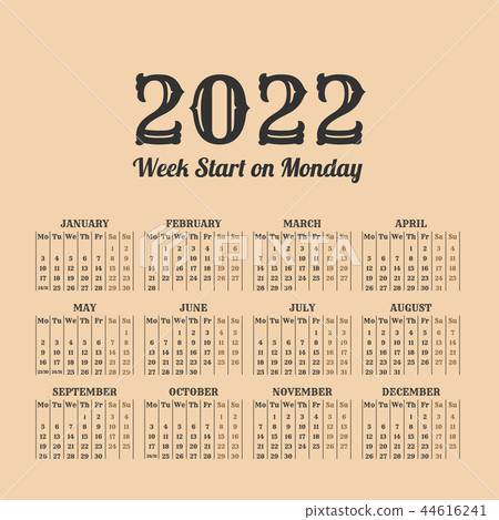 2022 year vintage calendar. Weeks start on monday 44616241