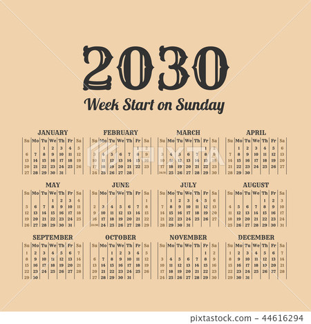 2030 year vintage calendar. Weeks start on sunday 2030 year vintage calendar. Weeks start on sunday 44616294