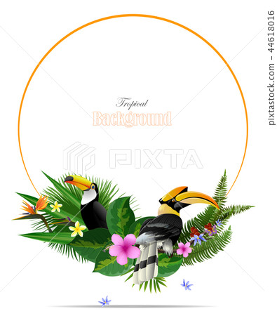 Tropical leaf background in greeting template. Tropical leaf background in greeting template. 44618016