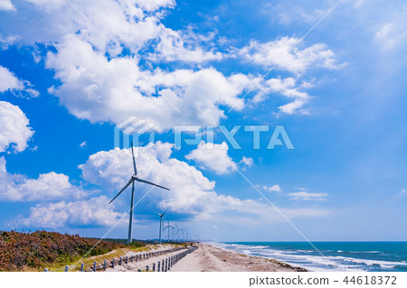 (Shizuoka Prefecture) Wind power windmill of Hamaoka sand dune (Shizuoka Prefecture) Wind power windmill of Hamaoka sand dune 44618372