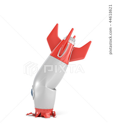3d rendering of a retro space rocket broken after unsuccessful landing with its nose smashed into 44618621