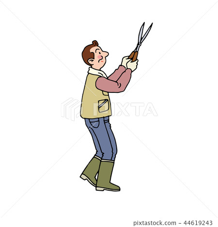 Uncle cutting a tree branch 44619243