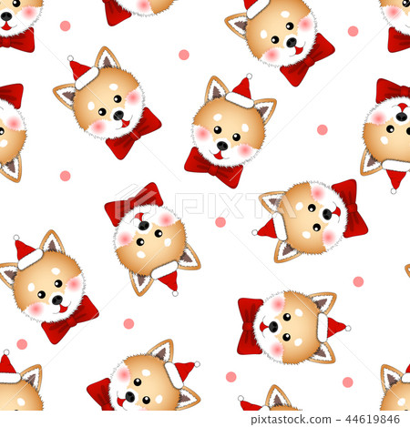 Shiba Inu Santa Claus Dog Ribbon White Background Shiba Inu Santa Claus Dog Ribbon White Background 44619846