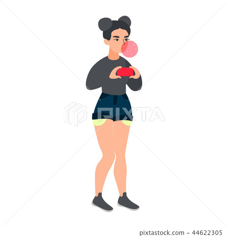 Portrait of teenage girl blowing balloon Portrait of teenage girl blowing balloon 44622305