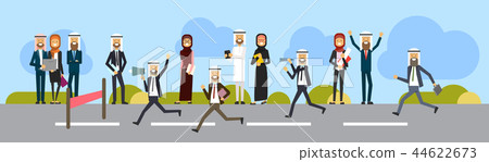 arab businessman crossing finish line, wear office suit, leader in race tape position, isolated over arab businessman crossing finish line, wear office suit, leader in race tape position, isolated over 44622673