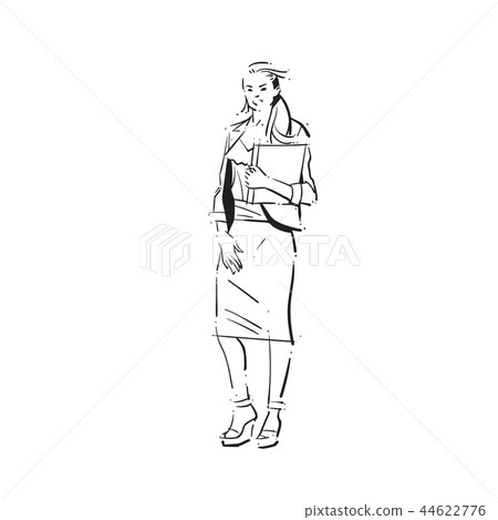 business woman holding folder concept businesswoman full length on white background hand draw business woman holding folder concept businesswoman full length on white background hand draw 44622776