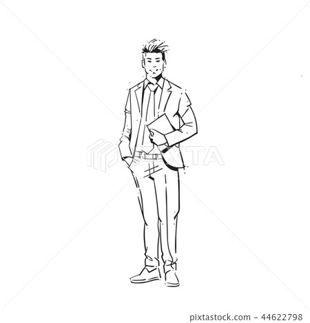 business man hold sheet of paper concept businessman full length on white background hand drawn business man hold sheet of paper concept businessman full length on white background hand drawn 44622798