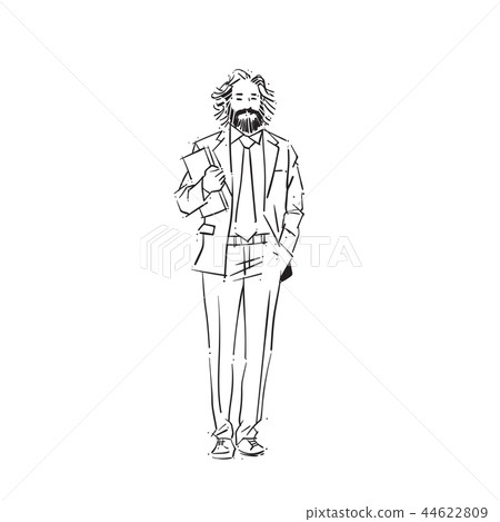 business man hold sheet of paper concept businessman full length on white background hand drawn business man hold sheet of paper concept businessman full length on white background hand drawn 44622809