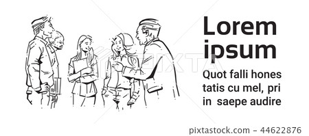 Sketch businesspeople team stay on white background, businessman and businesswoman hold folder 44622876