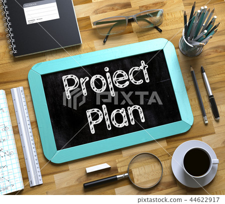 Project Plan on Small Chalkboard. 3d Rendering. Project Plan on Small Chalkboard. 3d Rendering. 44622917