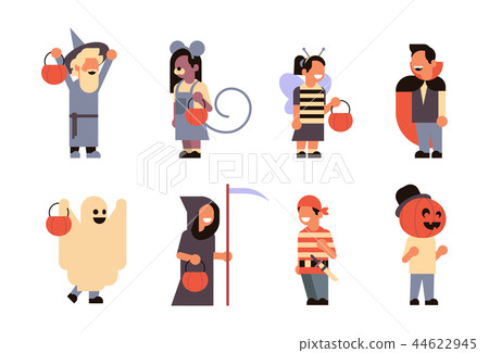 set different cute kids wear monsters costume happy halloween concept party celebration isolated 44622945