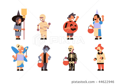 set different cute kids wear monsters costume happy halloween concept party celebration isolated set different cute kids wear monsters costume happy halloween concept party celebration isolated 44622946