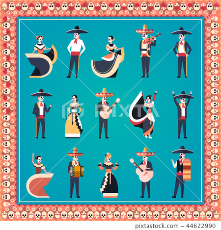 set different people day of dead traditional mexican halloween man woman wearing traditional clothes set different people day of dead traditional mexican halloween man woman wearing traditional clothes 44622990