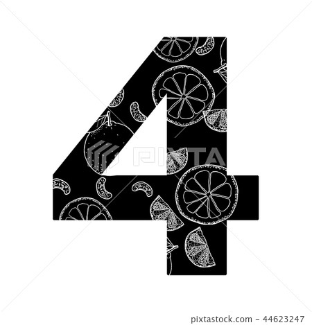'4' numbers and orange hand drawing '4' numbers and orange hand drawing 44623247