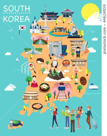 Map Of Korea Attractions Vector And Illustration. Map Of Korea Attractions Vector And Illustration. 44624959
