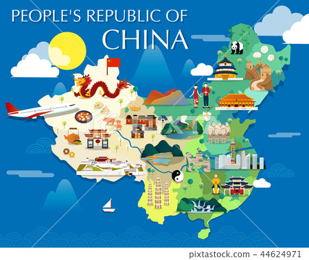 Map Of China Attractions Vector And Illustration. Map Of China Attractions Vector And Illustration. 44624971