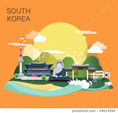 Attraction landmarks in Korea illustration design 44624994