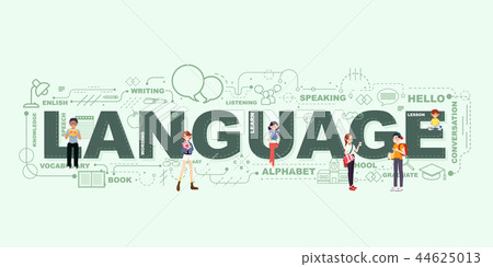 Design Concept Of Word Language Website Banner Stock