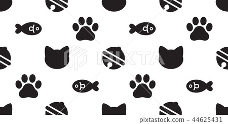 cat seamless pattern vector paw footprint fish 44625431