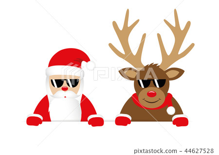 reindeer and santa claus with sunglasses christmas cartoon reindeer and santa claus with sunglasses christmas cartoon 44627528