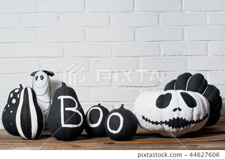 Black and white pumpkins. Home decoration for Halloween. 44627606