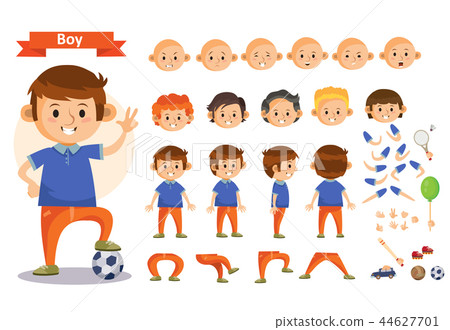 Boy playing sports and toys cartoon kid character constructor isolated body parts icons Boy playing sports and toys cartoon kid character constructor isolated body parts icons 44627701