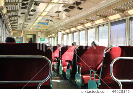 The interior of a former Nankai 21000 series train car currently in service on the Oigawa Railway. The interior of a former Nankai 21000 series train car currently in service on the Oigawa Railway. 44628345