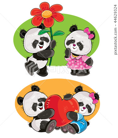 set with a couple of panda bears in love 44629324