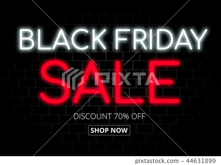 Black Friday Neon Light Banner On Brick Background Stock