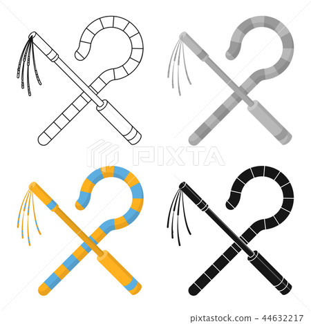Crook and flail icon in cartoon style isolated on white background. Ancient Egypt symbol stock 44632217