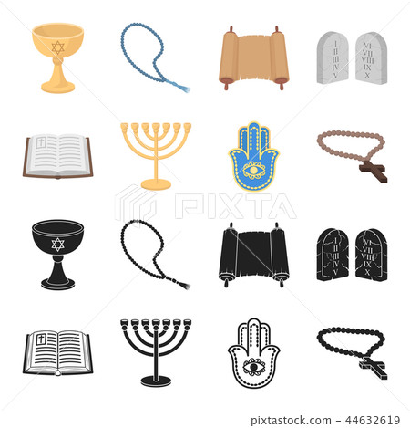 Bible, menorah, hamsa, orthodox cross.Religion set collection icons in black,cartoon style vector 44632619