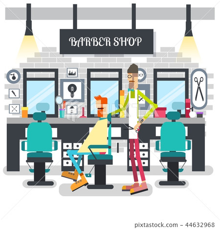 Barber trimmed client vector illustration. Stylish hair salon or barber shop design background Barber trimmed client vector illustration. Stylish hair salon or barber shop design background 44632968